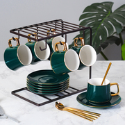 欧式小奢华描金边咖啡杯碟套装，陶瓷家用下午茶，茶具咖啡器具配杯架