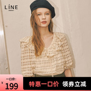 line韩国女装秋季亚麻泡泡袖条纹荷叶边衬衫ARBLLG0200