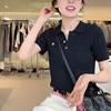 韩版简约短袖POLO领小马刺绣针织衫女春夏季气质高级修身T恤上衣
