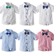 男童领结衬衣宝宝短袖衬衫婴儿童，男孩白色正装，表演绅士西服夏装潮