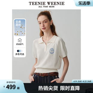 TeenieWeenie小熊2024春夏插肩袖Polo领针织衫薄款短袖毛衣女