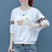 白色t恤女短袖2024夏季宽松大码蝙蝠衫，韩版休闲薄款上衣