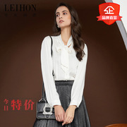 leihon李红国际2021年通勤白色，系带纹理雪纺衫版中长款单上衣女