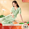 香影新中式国风改良连衣裙，女2023夏装绿色，莱赛尔天丝v领裙子
