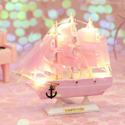 创意少女心一帆风顺仿真模型船摆件客厅书桌，装饰摆设海盗工艺帆船