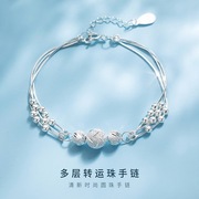 s925纯银转运珠手链简约级感雕花国潮风设计三层圆珠时尚手饰品
