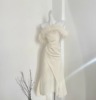 roserain玫瑰自制区舞会白色，一字肩连衣裙2023女秋显身材裙