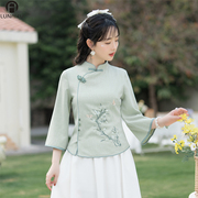 新中式民国风女装改良版旗袍刺绣修身文艺茶服上衣半裙两件套春夏