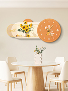 现代简约餐厅装饰画钟表挂画组合挂钟创意客厅免打孔上墙时钟壁画