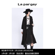 Lapargay纳帕佳2024女装黑色中长款风衣休闲宽松外套长袖大衣