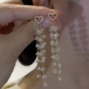 s925银针潮流珍珠耳环，个性韩国复古气质爱心水晶长款流苏耳坠