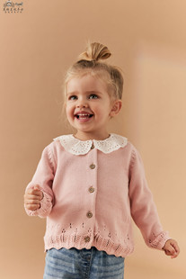 英国Next童装 女童女婴24 粉色娃娃领 纯棉毛衣 针织开衫