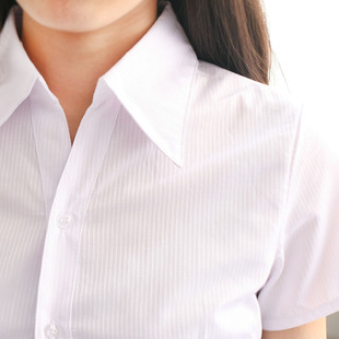 春夏女士白衬衫条纹短袖大码职业装工服收腰商务衬衣ol长袖