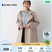 globalwork毛呢外套女2024春季复古优雅纯色，连帽大衣194246