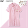 日系格子mikko睡裙女款夏季短袖纯棉粉色格纹可爱开衫网红风睡衣