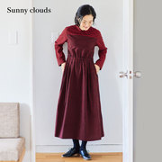 桑妮库拉/Sunny clouds 女式纯棉红色格子条纹连衣裙