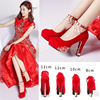 中式婚鞋女2023红色高跟鞋，结婚鞋子新娘，鞋粗跟2020年敬酒红鞋