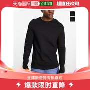 香港直邮潮奢 ASOS 男士设计长袖圆领T恤(2件套)(黑色)
