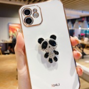 适用于苹果13promax的手机壳创意闪钻iPhone13情侣款电镀diy水钻熊猫硅胶保护套13pro镜头全包高级感十三