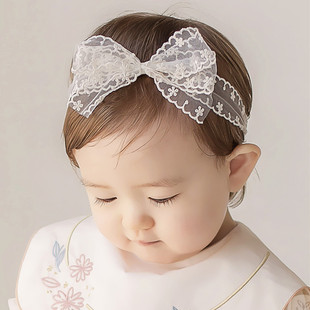 婴儿发带女孩宝宝公主0-3个月百日周岁1-3岁头饰，蝴蝶结蕾丝护囟门