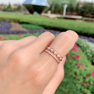高级感玫瑰金色开口戒指锆石镶嵌高端奢华小众时尚可调食指指环