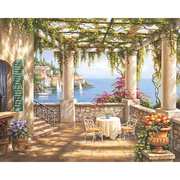 手绘地中海风景客厅手绘装饰画，葡萄园花园风景无框欣美画店油画