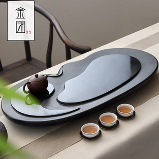 乌金石茶盘家用中式简约天然一体，茶台单独排水式石材功夫茶具托盘