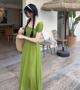 Mimo dk 青芥末 修身绿色针织长裙显瘦气质度假风连衣裙芭蕾风