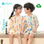 竹棉moimoi7分袖儿童睡衣男女童夏季家居服空调服印花薄款套装