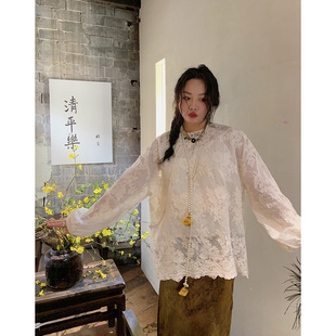 dazi金大支新中式女装，两件套蕾丝衬衫2024春款中国风复古上衣