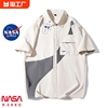 NASA联名日系短袖衬衫男夏季潮牌高级感痞帅衬衣撞色拼接宽松外套