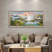 手绘油画聚宝盆现代中式山水风景客厅装饰画沙发背景挂画一帆风顺