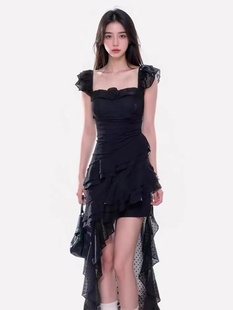 XIAOWEI法式度假玫瑰花气质长拖尾无袖氛围感吊带连衣裙女