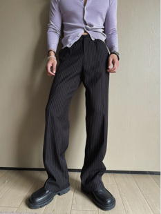 weave 衣柜bi不可少的摩登感西裤 黑白条纹宽松休闲时髦直筒长裤