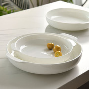 7英寸双耳盘子陶瓷圆形汤盘深盘日式餐盘家用菜盘焗饭烤盘沙拉盘