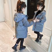 女童冬装棉衣中长款2022中大童洋气反光棉服，加厚羽绒棉袄外套