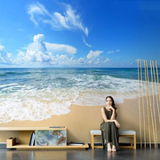 蓝天大海沙滩电视背景墙，壁纸客厅沙发海景，风景壁画白云海滩3d墙纸