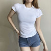纯色小圆领短袖T恤女夏季修身显瘦半袖紧身上衣螺纹棉弹力打底衫