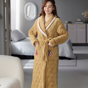 三层珊瑚绒夹棉女士睡袍冬季开衫长袖甜美法兰绒，加绒加厚保暖睡衣