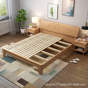 北欧实木床1.8米1.5米1.2米单双人床原木橡木床公寓民宿酒店家具