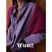 wuu2小众设计精致刺绣，紫色衬衫女宽松加厚长袖叠穿内搭上衣秋冬
