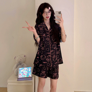 hellokitty睡衣女士夏季冰丝绸短袖可爱凯蒂猫黑色家居服套装夏天