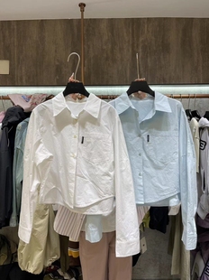 MORE纯棉韩系简约百搭纯色白领衬衫上衣外套开衫