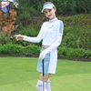 zg6高尔夫女装球服套装女士，服装白色长袖，立领上衣浅蓝防走光短裙