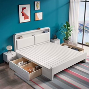 现代简约白色实木床主卧1.8米欧式双人床1.5米经济型橡木储物婚床