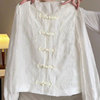 雪纺今年流行天丝衬衫女夏国风，新中式欧根纱盘扣，重工刺绣白色上衣