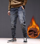 加厚植绒挡寒风保暖牛仔哈伦裤男式舒适时尚帅气品质好看韩国