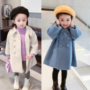 儿童洋气呢子大衣，2023秋冬韩版女童夹棉加厚双排，扣毛呢外套潮