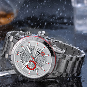 防水夜光镂空休闲钢带手表大表盘多功能机芯日历时尚石英国产腕表