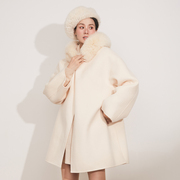 2023年冬季羊毛大衣女中长款高级感狐狸毛牛角扣毛呢外套